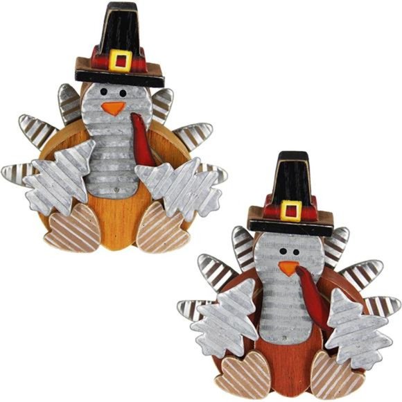 4 Pieces Thanksgiving Turkey Decoration, Wooden Indoor Standing Tabletop, Small - Picture 3 of 6